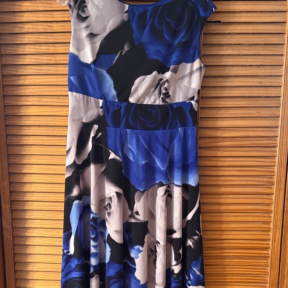 Dress Barn Black and Blue Floral Midi Dress